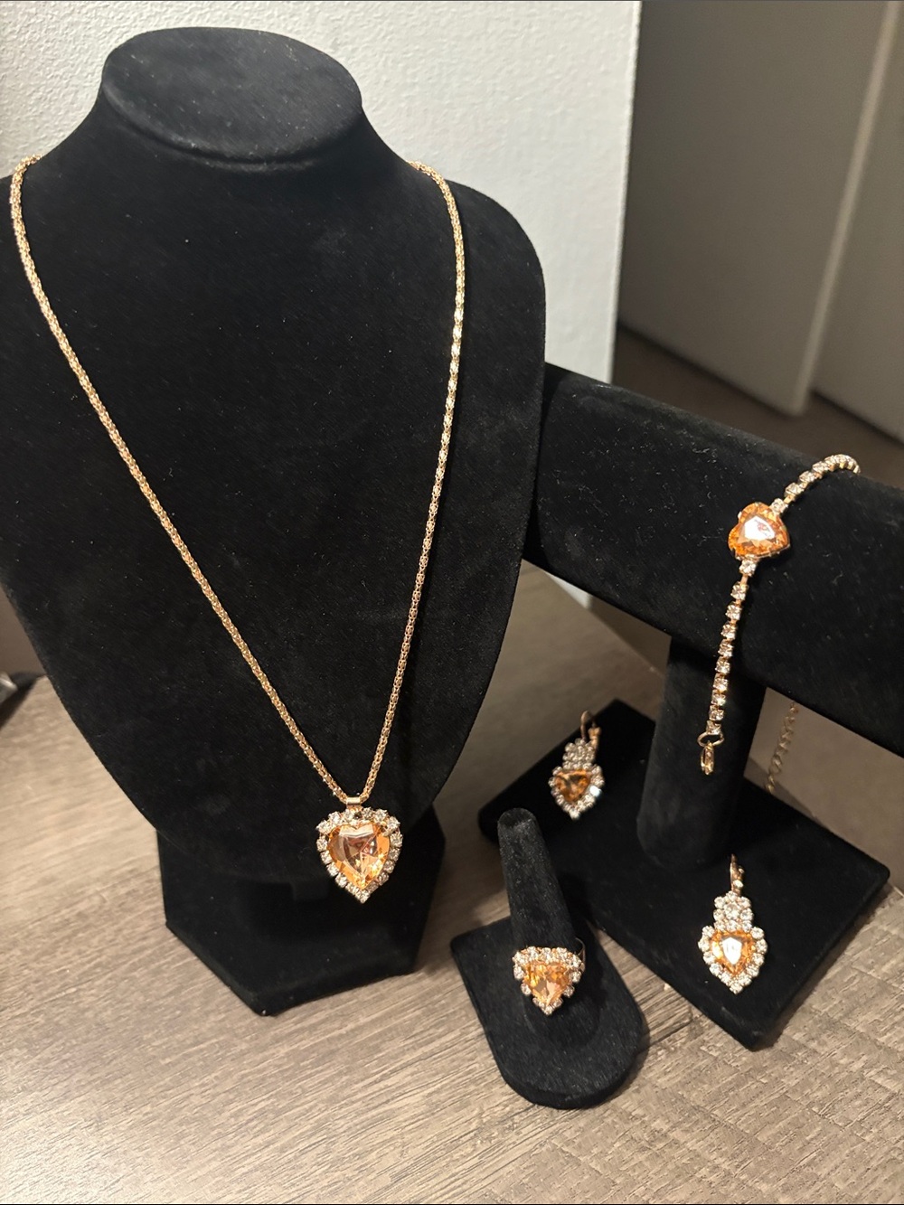 4-Piece Champagne Heart Rhinestone Jewelry Set